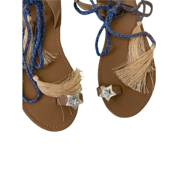 Sam Edelman Sandals Womens Size 6 Blue Gold Tassle Star Rhinestone Strappy Boho - Picture 4 of 10